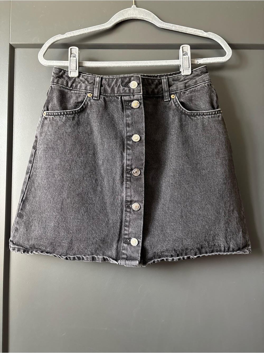 ASOS Black Denim Mini Skirt with Button Front